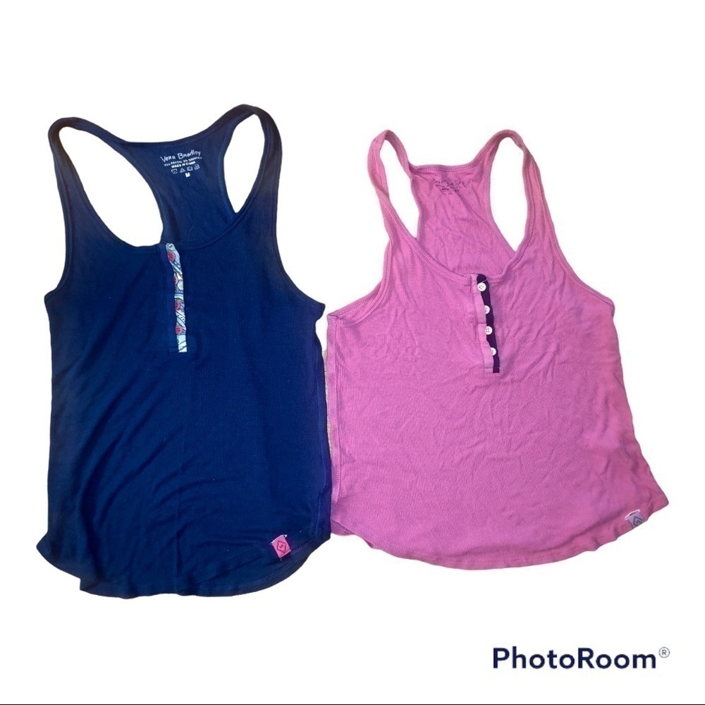 Vera Bradley Navy and Pink Racerback Tank Tops